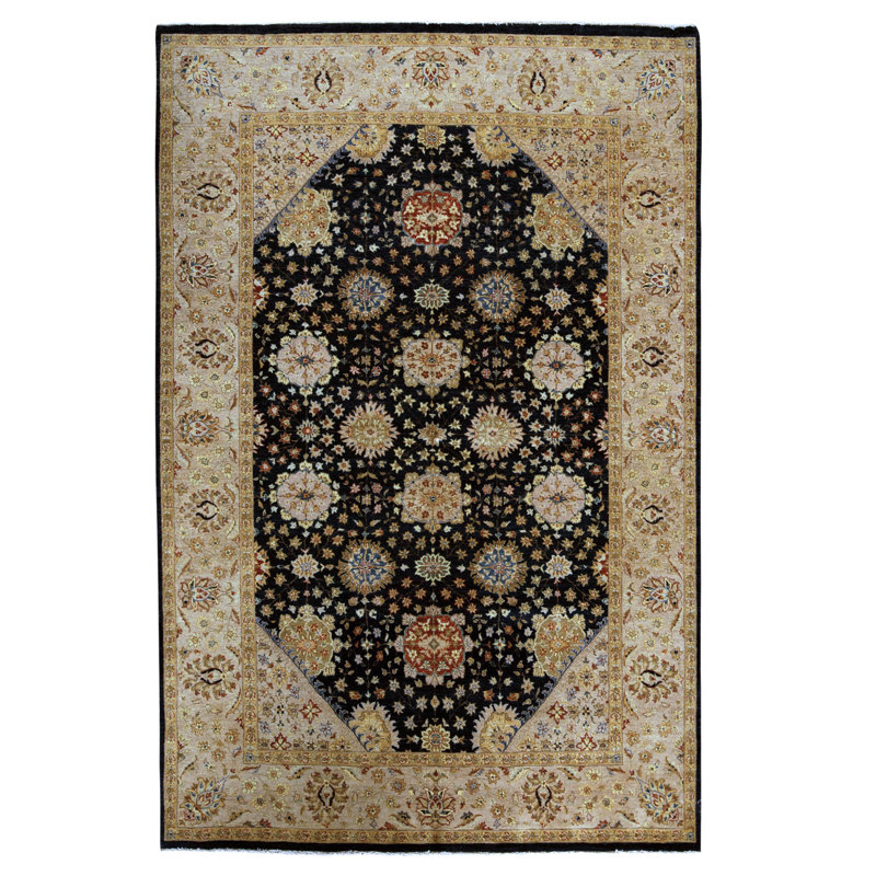 High-Quality Hand-Knotted Black And Cream Area Rug