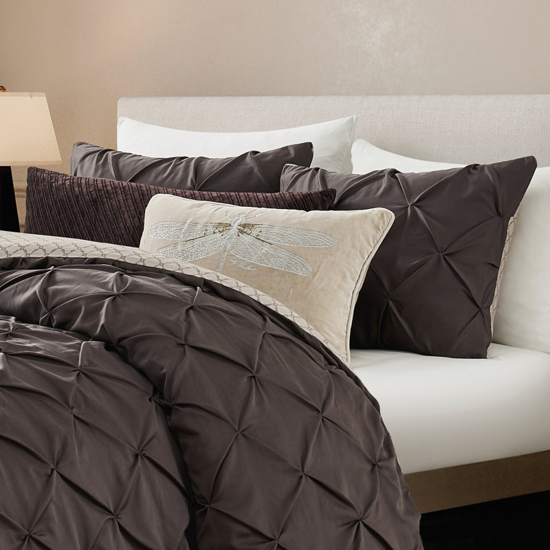 Ted Baker Cotton-TENCEL Pintuck Duvet Set, King, Chocolate, Queen, Brown