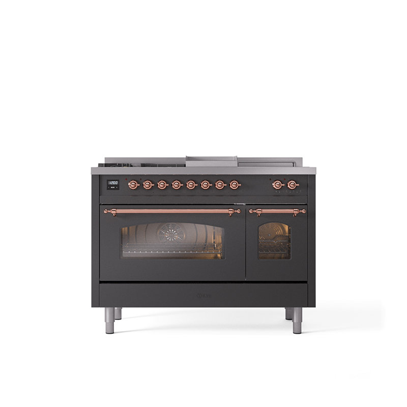 ILVE Nostalgie II 48 Dual Fuel Range, White/Bronze, Natural Gas