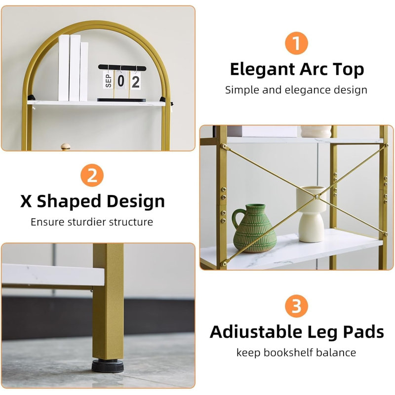 180cm H x 60cm W Metal Bookcase, Gold/White