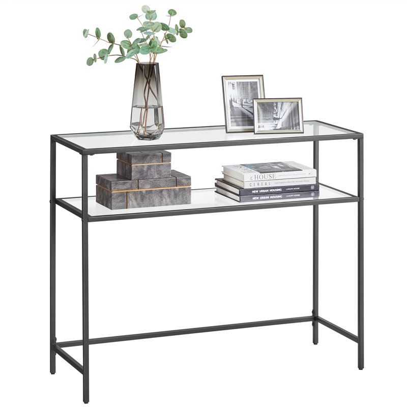 Sebero 100cm Glass Top Console Table, Black
