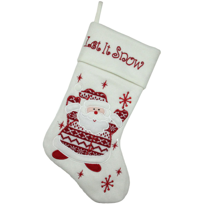 Chaussette de Noël 19 "rouge et blanche" Let It Snow "brodée Père Noël