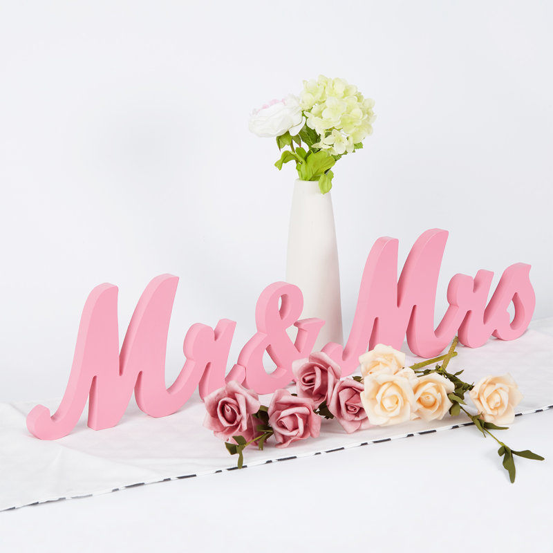 Mr and Mrs Signs Wedding Sweetheart Table Decorations, Wooden Freestanding Letters (White) - L, Pink