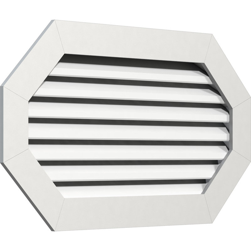 Évent horizontal en PVC à pignon octogonal allongé en PVC avec cadre plat blanc, H 33 po x l 41 po x P 3 po
