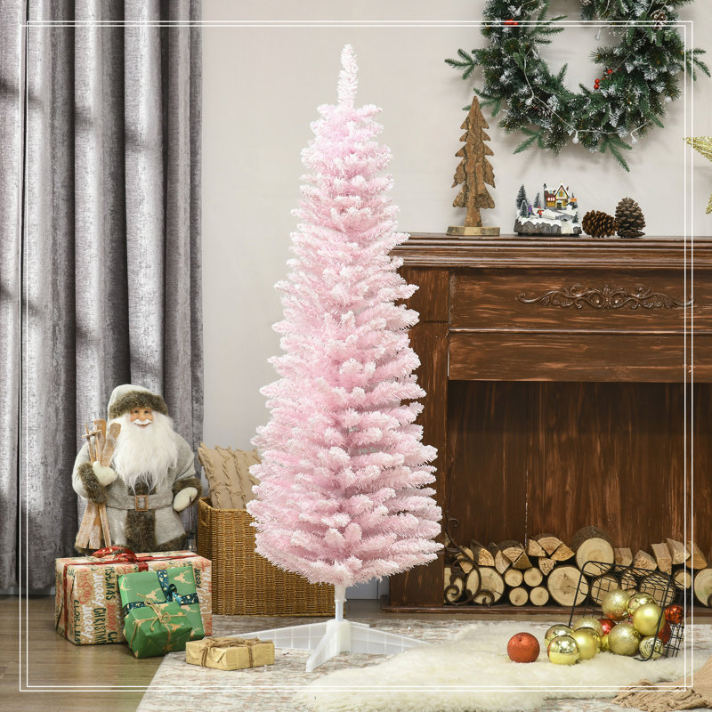 Arbre de Noël artificiel enneigé 5 pi, arbre de Noël mince avec branches réalistes et base en plastique, H 5 pi