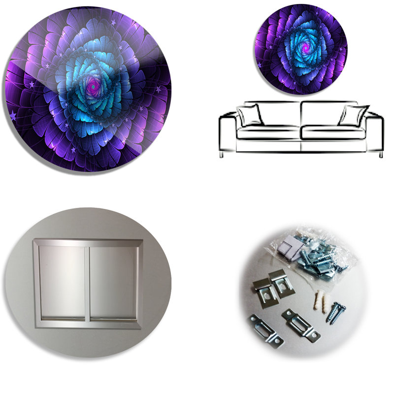 Deep Purple Orchid Flowers on White Metal Round Wall Art