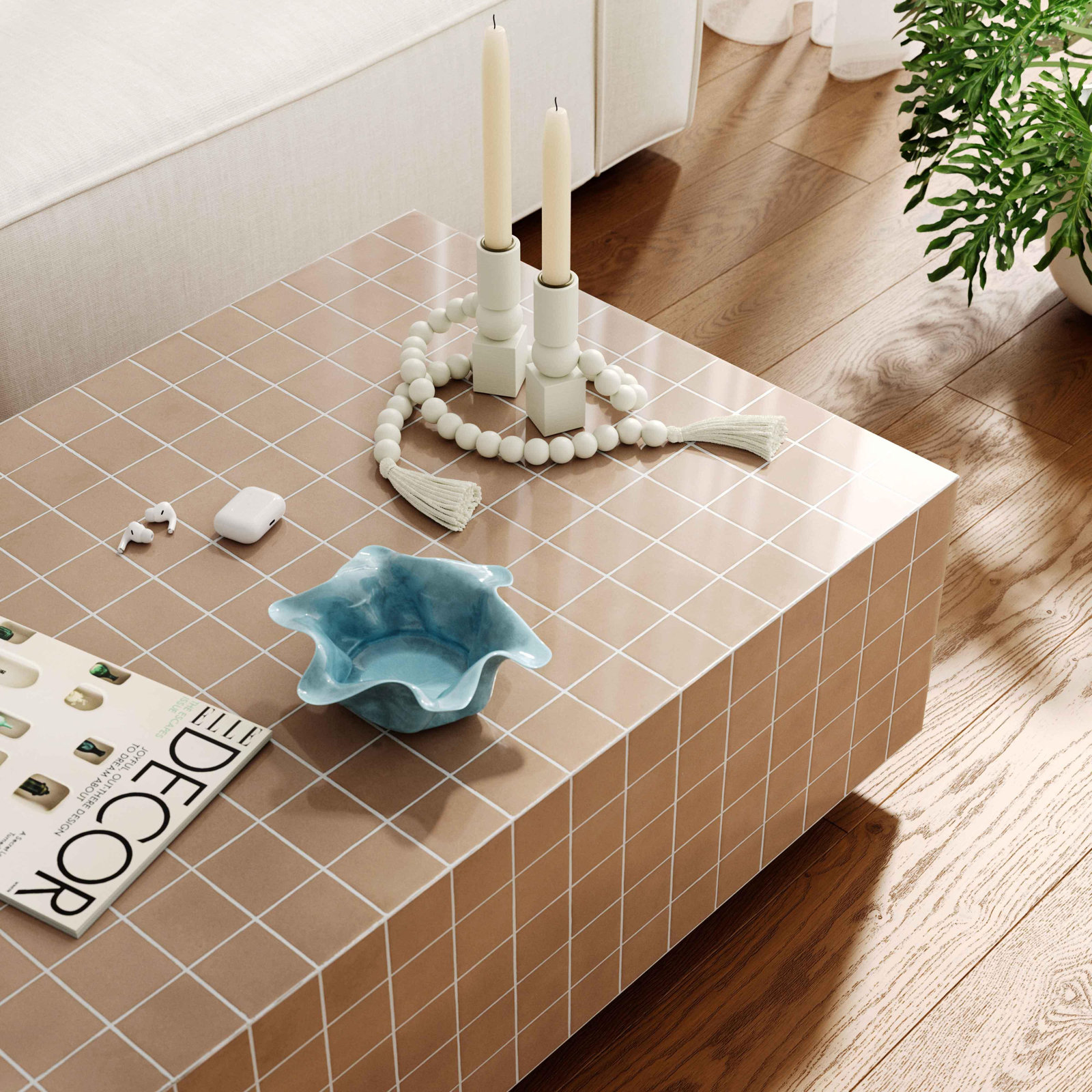 39" Tile Coffee Table, Taupe
