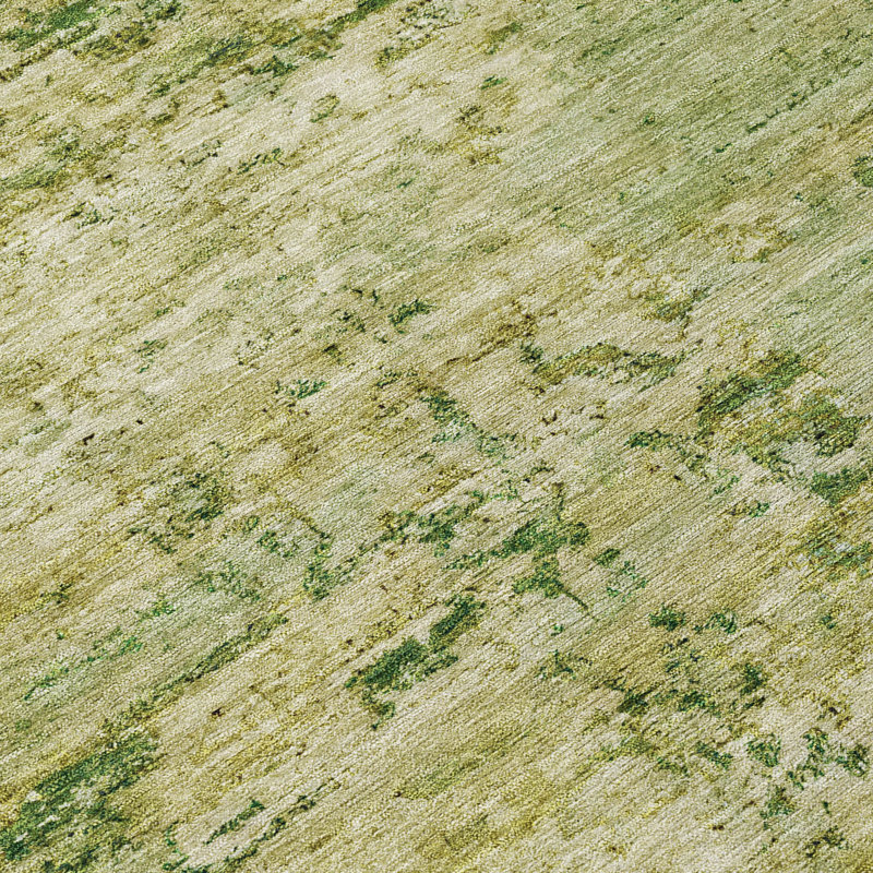 Machine Washable Green and Beige Synthetic Fern Rug
