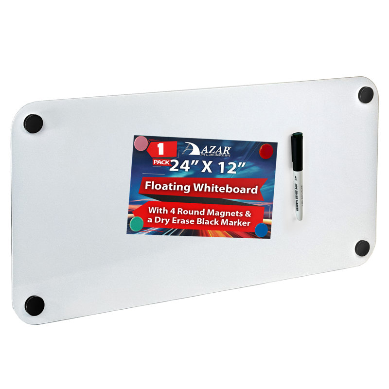 Floating Whiteboard with Standoff Caps, Assorted Magnets and Marker Kit