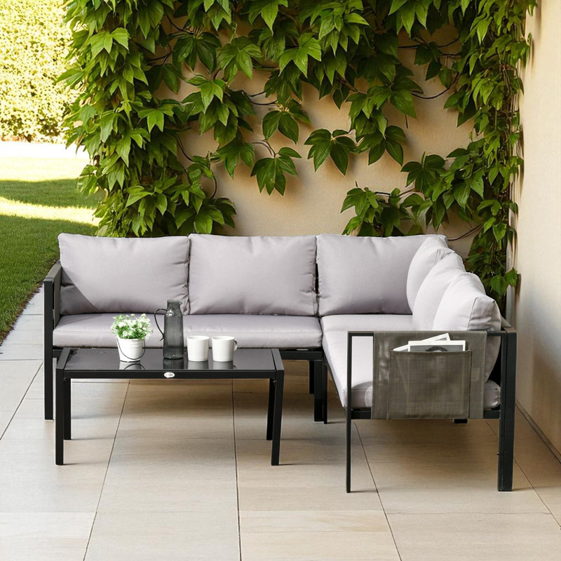 119.5cm Wide Outdoor L-Shaped Patio Sectional Set with Cushions