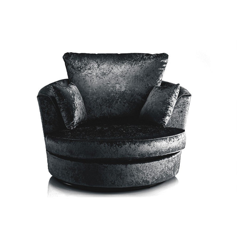Romelia Velvet Swivel Barrel Chair, Black