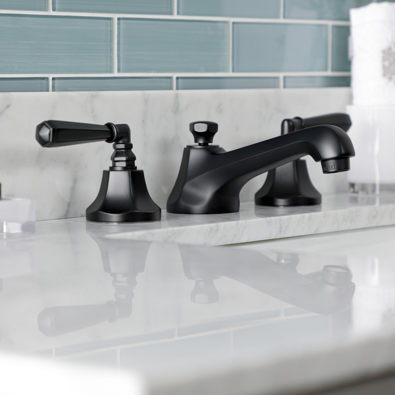 Robinet de salle de bain espacé à deux poignées à 3 poignées avec bonde escamotable en laiton Kingston, Noir mat