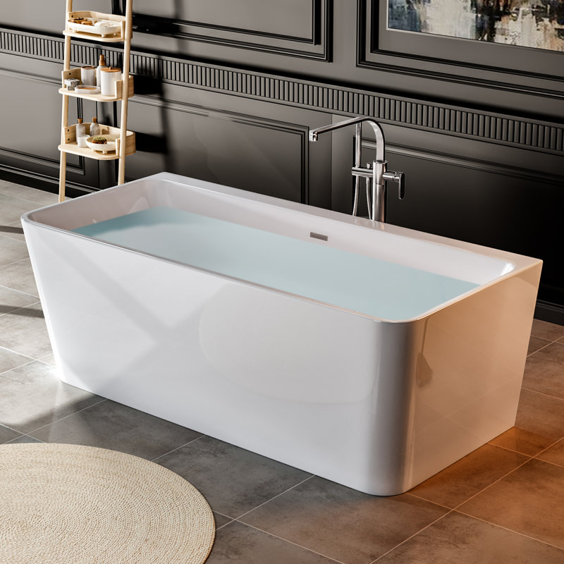 67" X 31" Back To Wall Rectangular Alcove Soaking Acrylic Bathtub In White, With Polished Chrome Overflow