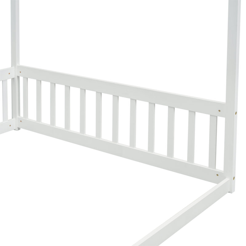 Lit en bois d'hévéa avec clôture Canopy, Blanc
