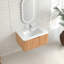 Armoire de salle de bain flottante 30 po avec vasque en céramique blanche, bois de noyer massif, style à bord courbé, pré-assemblé, tiroir à fermeture en douceur, style moderne américain
