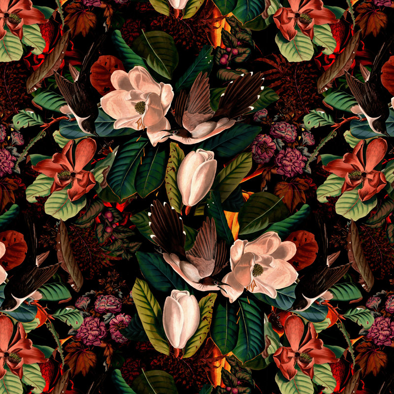 "Floral and Birds XXI" par Burcu Korkmazyurek - impression sur toile tendue, H 12 po x l 12 po