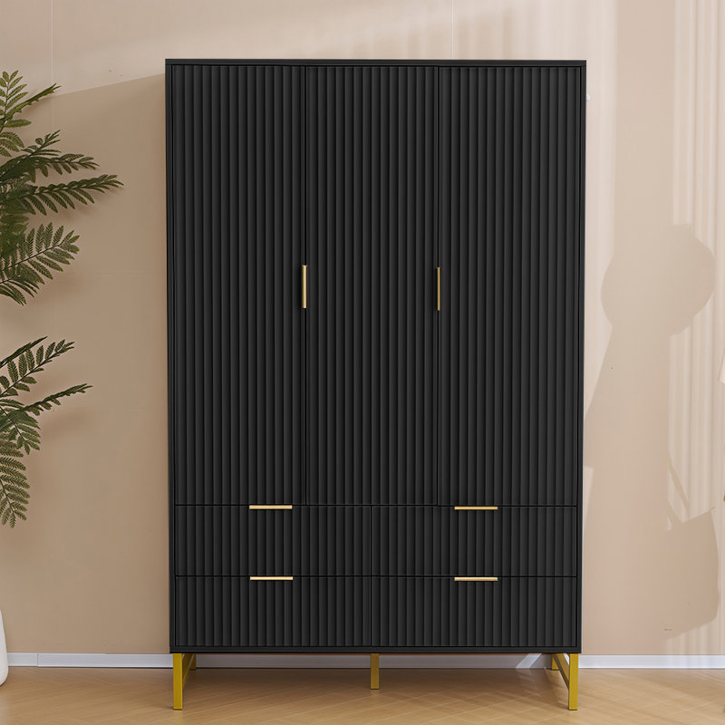 Ridged 4Pcs Bedroom Set, Black