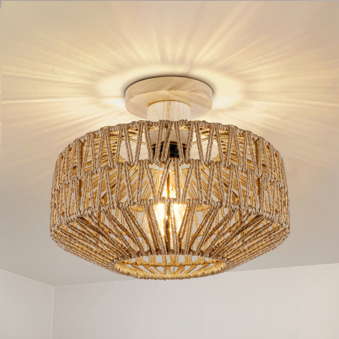 Clouden 12 in. Bohemian Rattan Semi Flush Mount Bay Isle Home™ Shade 