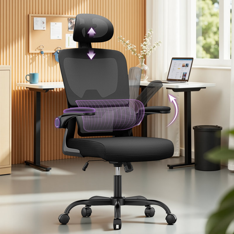 Motonobu Ergonomic Office Chair with Mesh Lumbar Support, Black