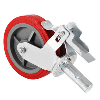 Set of 4 Heavy Duty Scaffolding Casters with Brakes - 8" Red Polyurethane Swivel Wheels for Industrial Shelves & Workbenches