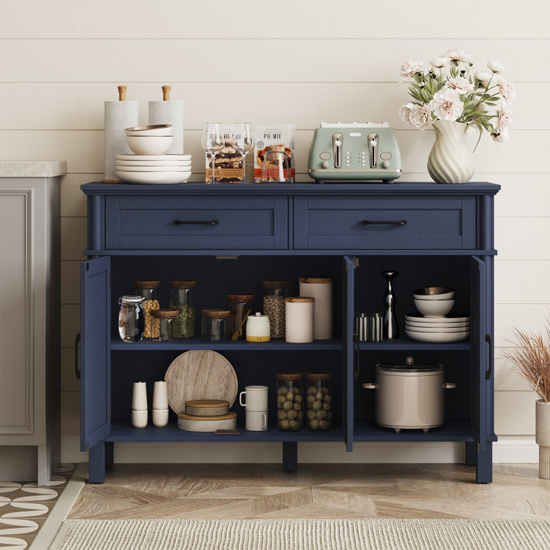 Buffet Buffet avec tiroirs, tablettes et portes, H 34,2 po x l 47,2 po x P 14,9 po, Bleu