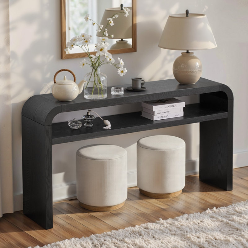 59.4'' 2-Tier Solid Wood Veneer Console Table with Waterfall Edge