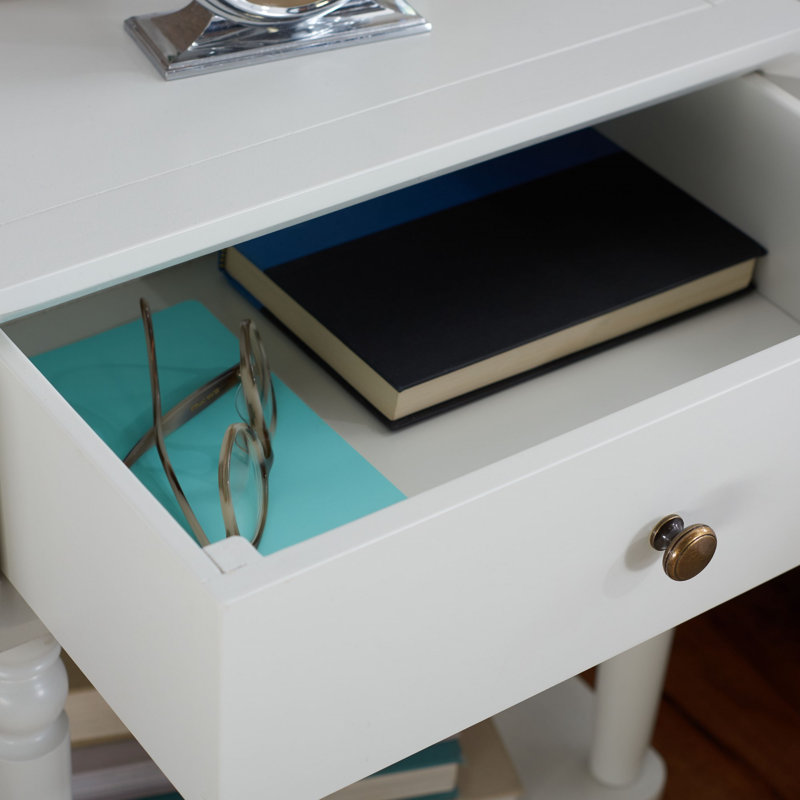 Kleban Solid Wood End Table with Storage, Shady White