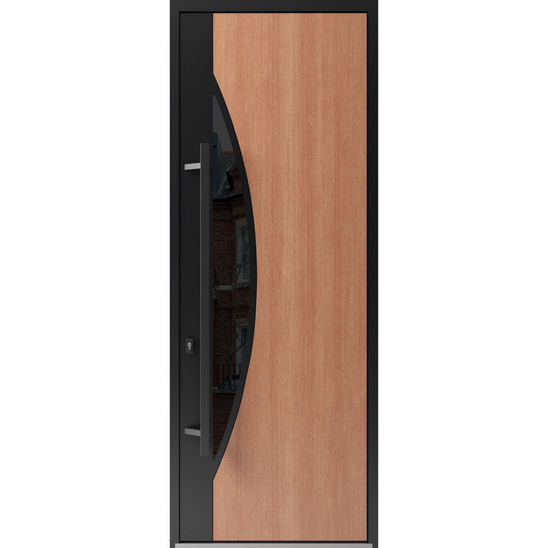 Porte avant en acier pré-suspendue avant / teck Ronex 1077 / entrée en métal peint moderne l 36 po x H 96 po à droite