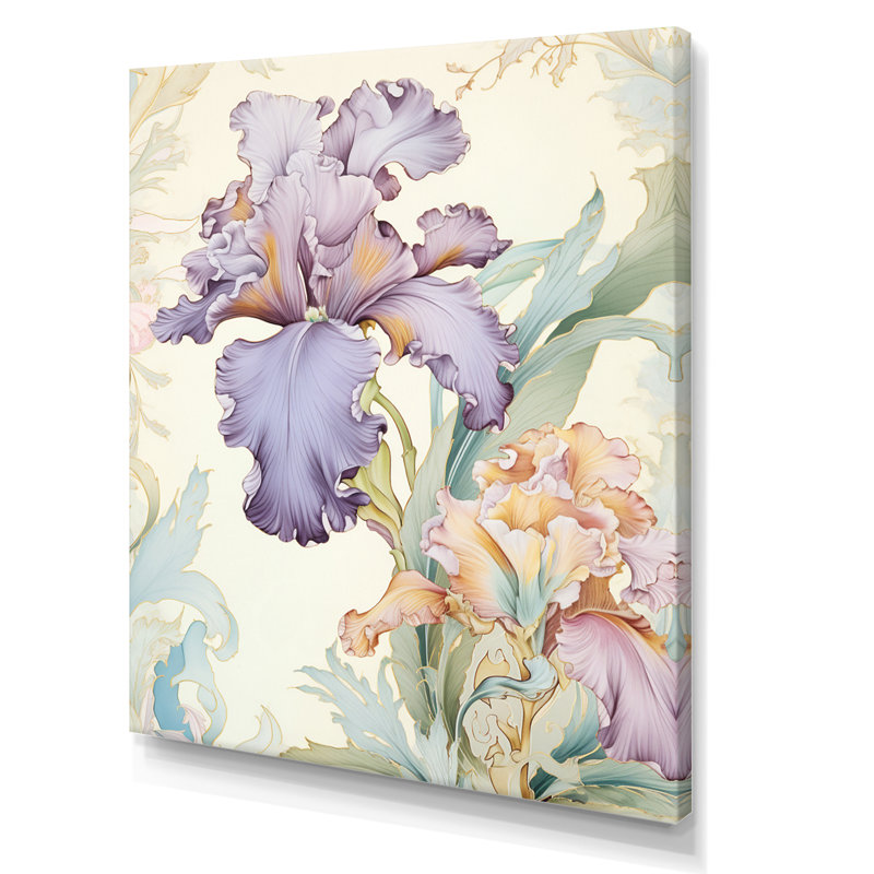 Fleur d'iris mauve dans des tons pastel rétro sur toile, H 20 po x l 12 po x P 1 po, Toile tendue