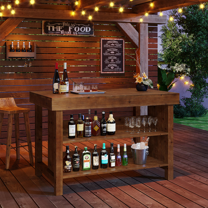 Table de bar à 3 niveaux en bois massif de 55 pouces, Dark Brown