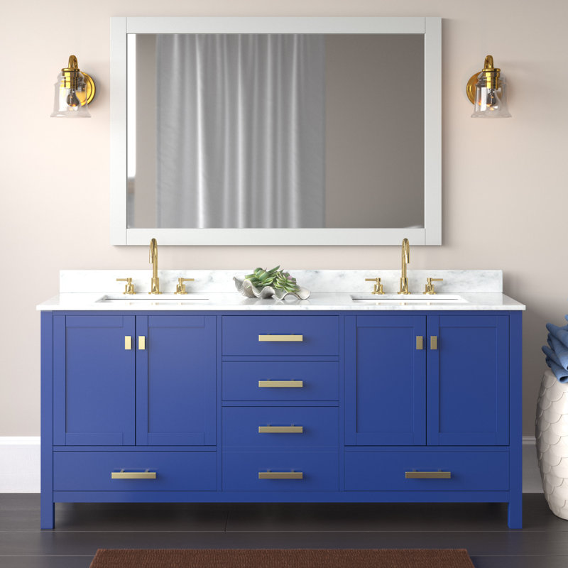 72'' Double Bathroom Vanity with Quartz Top, Blue
