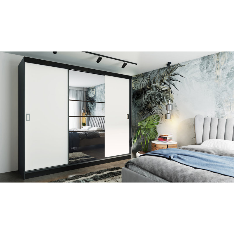 Amme 2 Door Solid + Manufactured Wood Wardrobe, Black/White