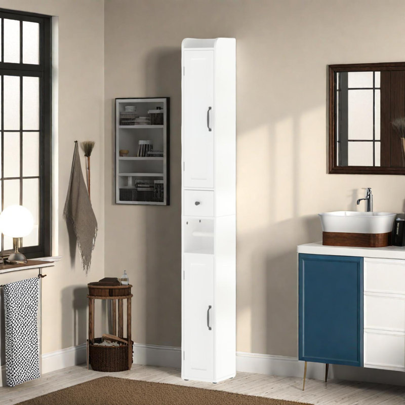 Grande armoire de rangement pour salle de bain avec tablettes réglables et anti-basculement