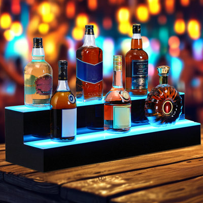 LED Lighted Liquor Bottle Display Shelf, Acrylic Bar Shelf with App & Remote Control