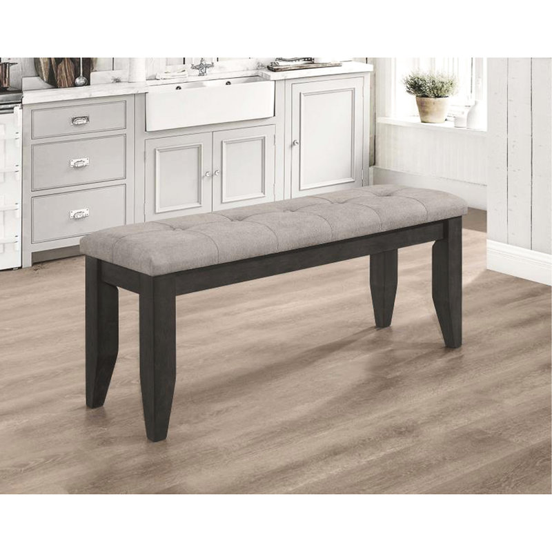 Single Seating Dark Grey Fabric Bench For Dining, Solid Rubberwood Structure, Button - Design, 14.16 In Width, Ideal Everyday Use Seating, Grey, Construction, Guests At Home