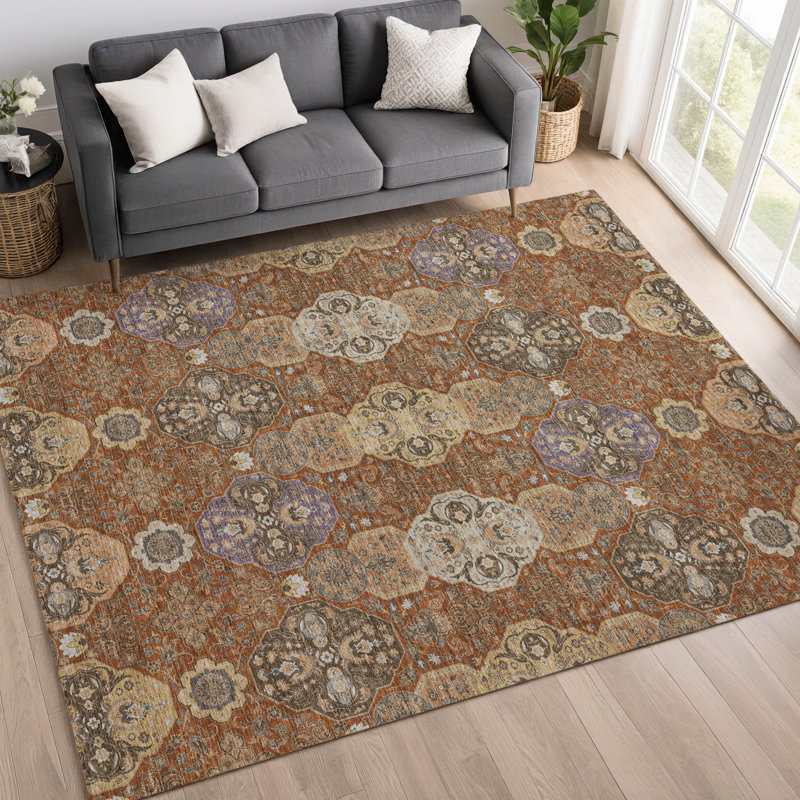 Tapis lavable à la machine intérieur / extérieur ACN2484, 3 pi x 5 pi, Paprika