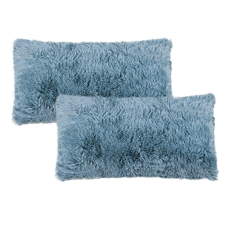 Shaggy Lumbar Faux Fur Pillow Cover, Silver Blue