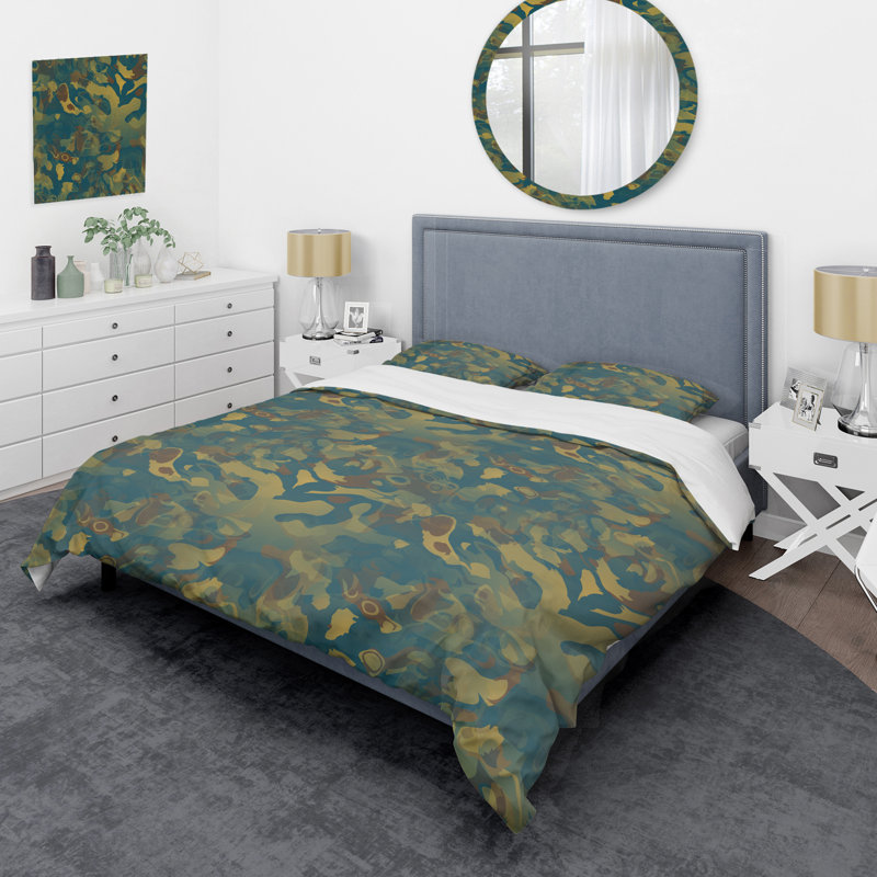 Ensemble de housse de couette en microfibre vert / bleu 3 pièces, Housse de couette pour grand lit et 2 taies décor