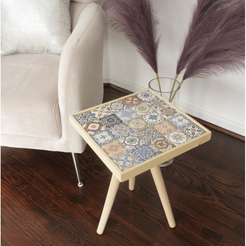 Canora Grey Side Table Coffee Table End Table Nightstand Nesting Table Bedside Table Accent Table Home Essentials Solid Wood Table Mexican Tile Table Ceamic Top End Table 17X 17 Walnut