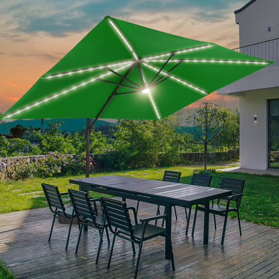 Rositta 138 " W Rectangular Lighted Rotating and Adjustable Cantilever Umbrella with Crank Lift