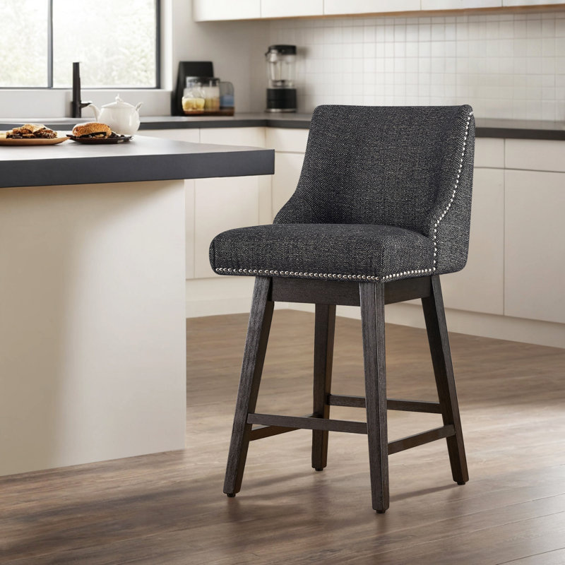 Shurma Swivel Upholstered Counter Stool, Charcoal Gray