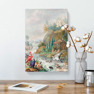 Birds Near A Mountain Stream by Herman Henstenburgh - Wrapped Canvas Painting