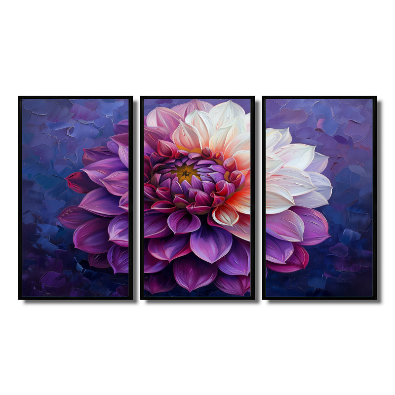 «Mauve Regal Bloom», impression d'art mural Dahlia, H 28 po x l 36 po x P 1 po, Toile avec cadre flottant noir
