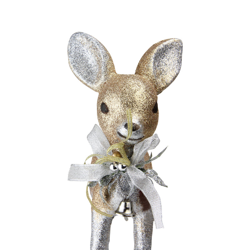 9.5" Silver and Gold Glitter Standing Deer Christmas Decoration