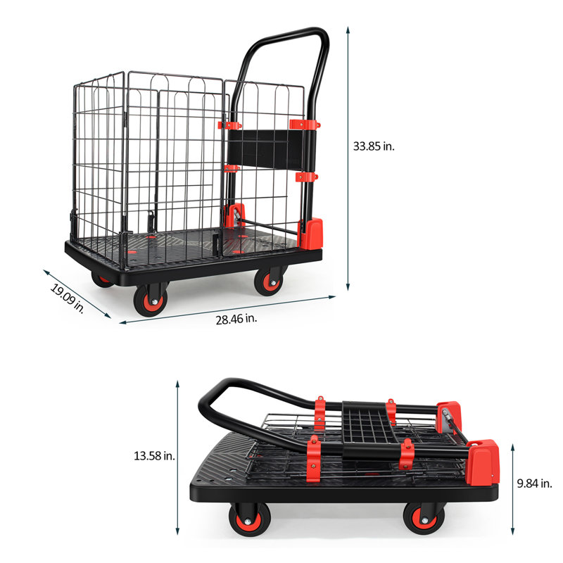 Chariot-chariot pliable, H 33,9 po x l 28,5 po x P 19,1 po, Noir / Rouge