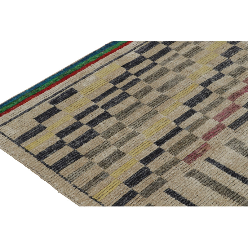 Moroccan Hand Knotted Geometric Area Rug, Rectangle 9' x 12'