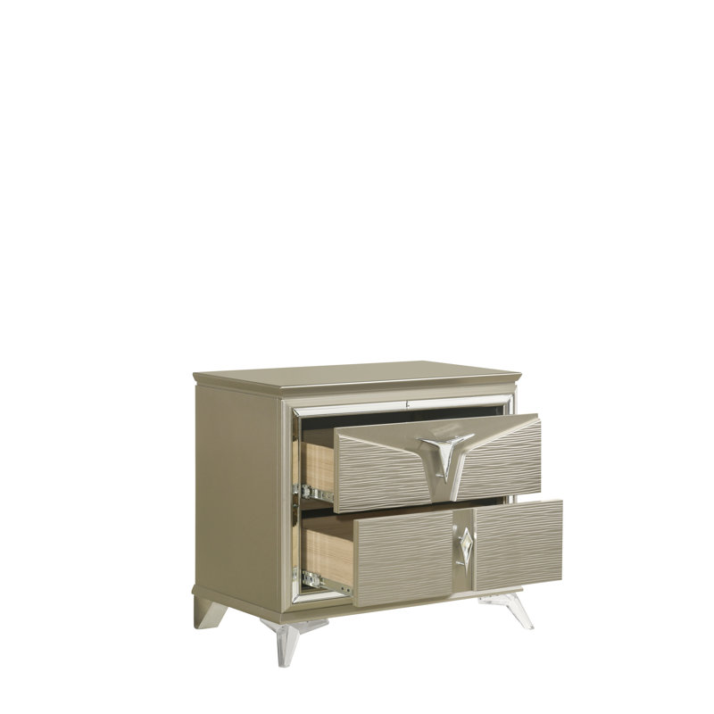 Table de chevet contemporaine 2 en bois - armoire de chambre argentée avec une touche moderne