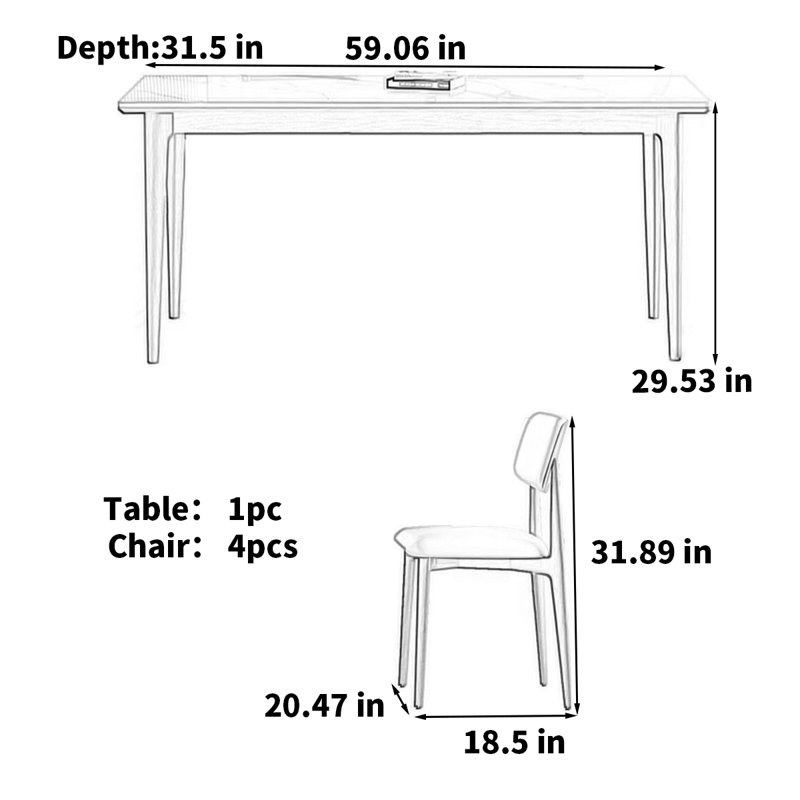 Table rectangulaire moderne de style crème moderne, H 29,53 po x L 59,06 po x l 31,5 po