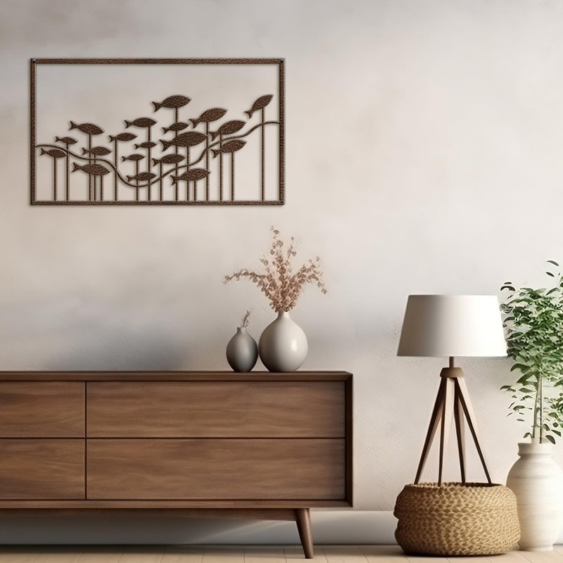 Décoration murale en métal, H 9 po x l 18 po x P 0,05 po, Bronze