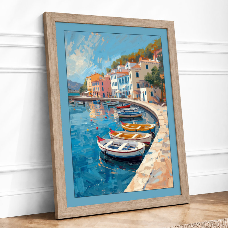 Mediterranean Harbour Coastal - Framed Print, A3 - 42.0 x 29.7 cm, Oak